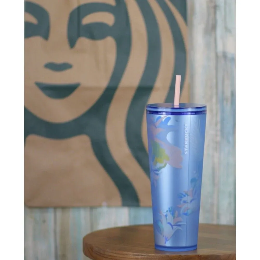 Starbucks Blue Floral Soft Touch Cold Cup Venti 24oz